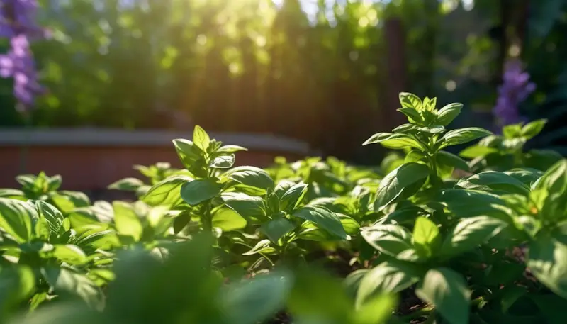 basilic en été dans un jardin aromatique