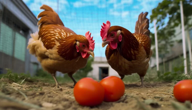 poules mangent des tomates