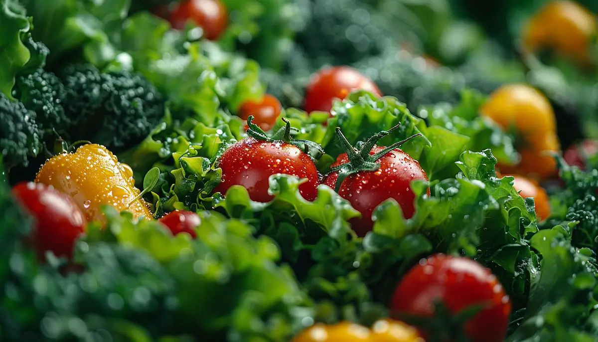 Fresh salad greens with colorful vegetables highlighting vitamins and minerals.