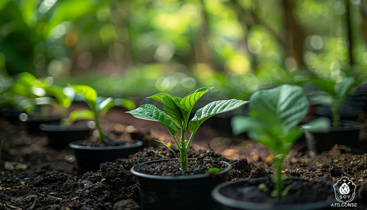 Transplanting young banana plants from pots to an outdoor garden plot