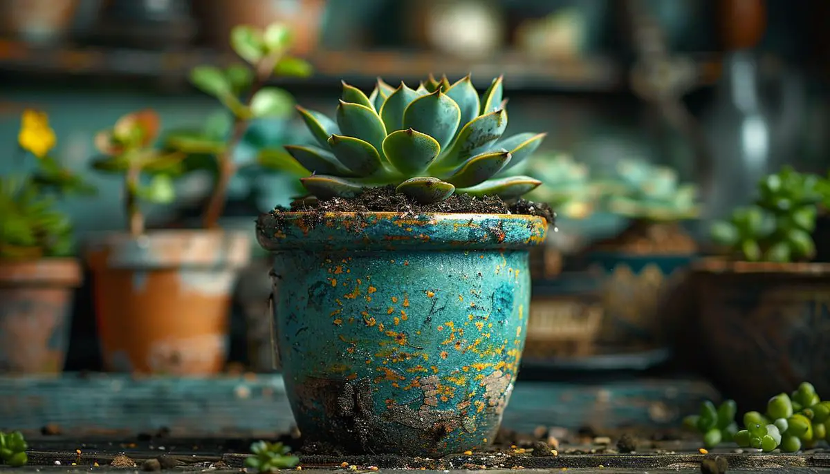 Tools and potting mix prepared for planting succulents.
