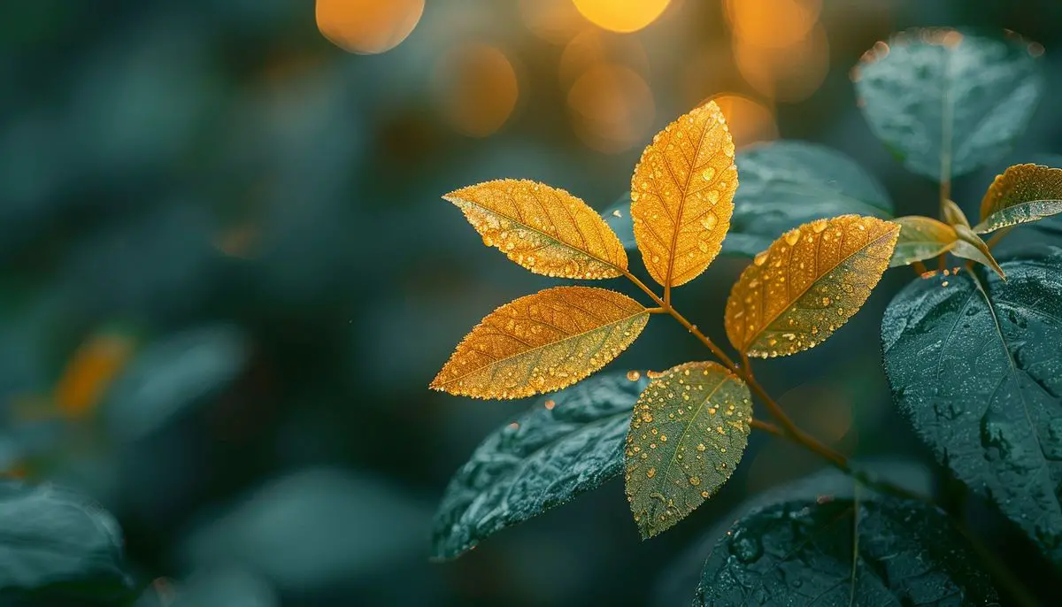 Plant leaves showing early signs of yellowing and wilting.